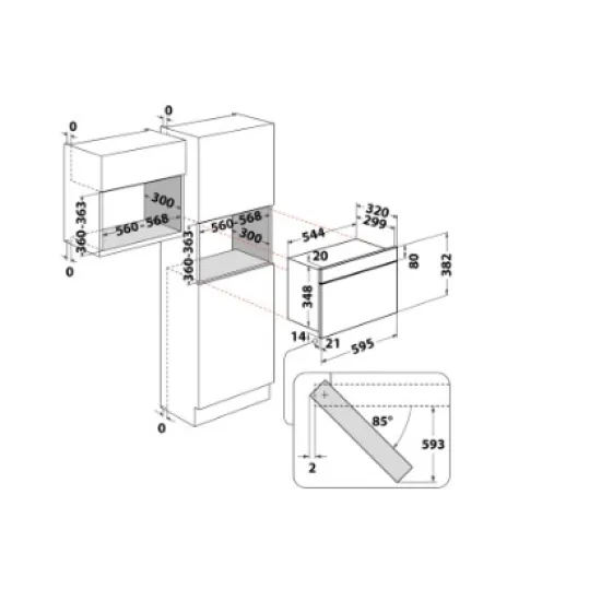 Whirlpool W9 MN840 IXL beépíthető mikrohullámú sütő, 750W, 22L, 59.5x32x38.2 cm, inox szín