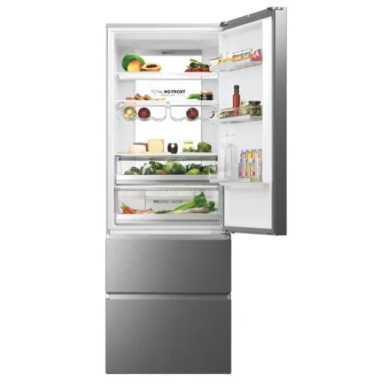 Haier HTW7720ENMP No Frost alulfagyasztós kombinált hűtőszekrény, 343/140L, Wifi, 70x67.5x200.6 cm, szürke szín 