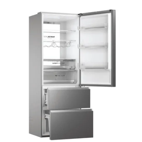 Haier HTW7720ENMP No Frost alulfagyasztós kombinált hűtőszekrény, 343/140L, Wifi, 70x67.5x200.6 cm, szürke szín 