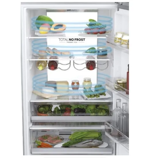 Haier HTW7720ENMP No Frost alulfagyasztós kombinált hűtőszekrény, 343/140L, Wifi, 70x67.5x200.6 cm, szürke szín 