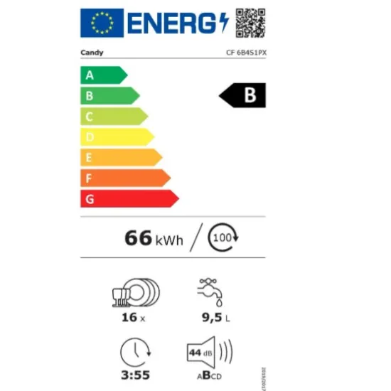 Candy CF 6B4S1PX mosogatógép, 16 teríték, inverter motor, 3 kosár, Wifi, automatikus ajtónyitás, 59.7x59.8x85 cm, inox szín 