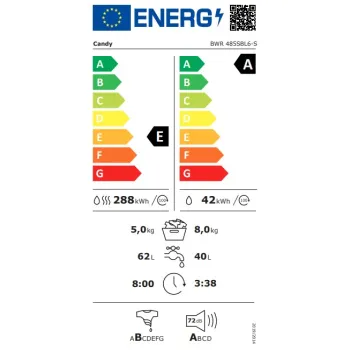 Candy BWR 485SBL6-S mosó-szárítógép, 8/5 kg, inverter motor, Wifi, gőz, 59.5x52.2x85 cm