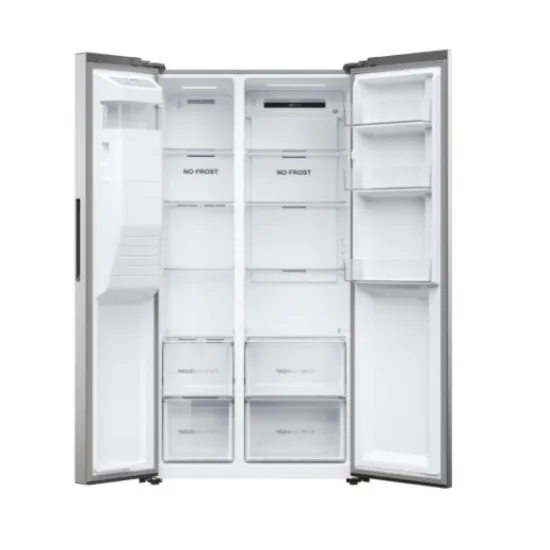 Haier HSR3918EIMP No Frost side by side hűtőszekrény, 337/178L, Dual Inverter Kompresszor, 90.8x65.9x177.5 cm, platina inox szín 