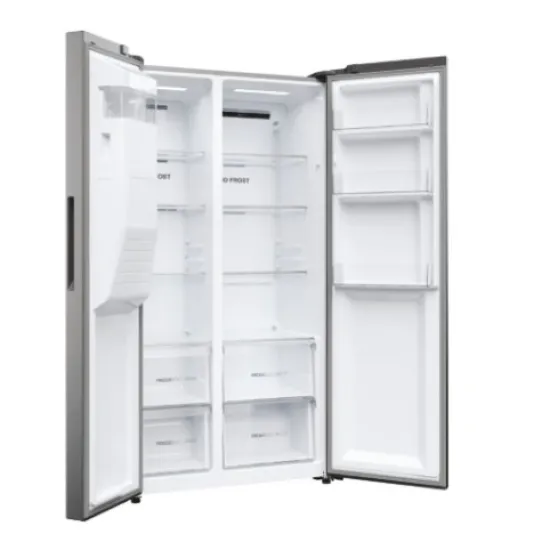 Haier HSR3918EIMP No Frost side by side hűtőszekrény, 337/178L, Dual Inverter Kompresszor, 90.8x65.9x177.5 cm, platina inox szín 