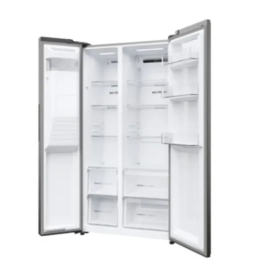 Haier HSR3918EIMP No Frost side by side hűtőszekrény, 337/178L, Dual Inverter Kompresszor, 90.8x65.9x177.5 cm, platina inox szín 