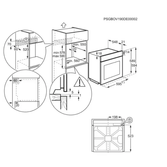 AEG TU5AB21FSB beépíthető sütő, 72L, 59.6x56.9x59.4 cm, fekete szín 