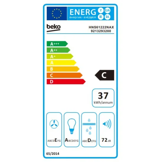 Beko HNS61222NAX hagyományos konyhai elszívó, felső kivezetés, mosható fém zsírszűrővel, 59.5x48x10 cm, inox szín 
