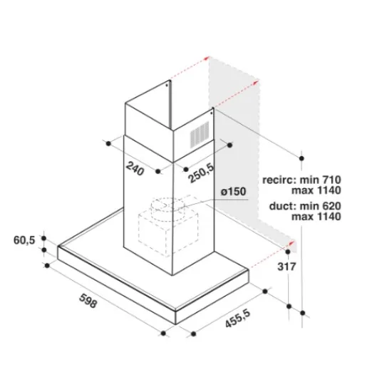 Whirlpool WHBS 62F LT K/1 sziget elszívó, 59.8x45.5x114 cm, fekete szín 