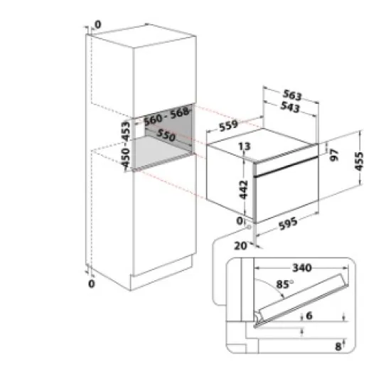 Whirlpool WCW11O7HTSB beépíthető kompakt sütő és mikró, 53L, 950W, Crisp funkció, 55.9x54.3x45.5 cm, fekete szín 