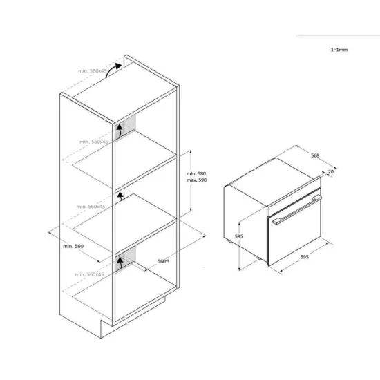 Candy CA6 NP3T3EHTB beépíthető sütő, 78L, Wifi, 59.5x56.8x59.5 cm, fekete szín 