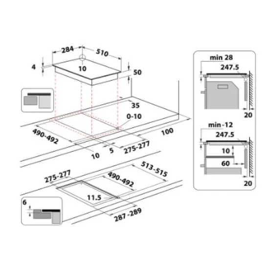 Whirlpool WS Q0530 NE beépíthető indukciós dominó 2 főzőzónás kerámialap, 28.4x51x5.4 cm, fekete szín 