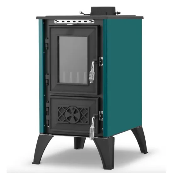 Hunor 806 Iglo kályha, türkiz, 10.6kW, Öntöttvas tűztér