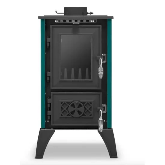 Hunor 806 Iglo kályha, türkiz, 10.6kW, Öntöttvas tűztér