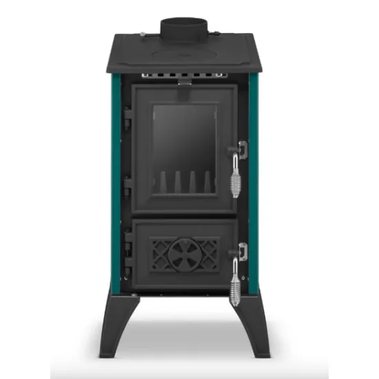 Hunor 806 Iglo kályha, türkiz, 10.6kW, Öntöttvas tűztér