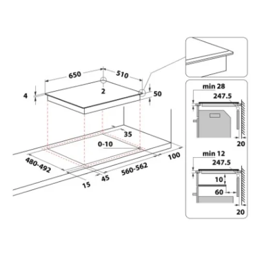 Whirlpool WF S4665 CPBF beépíthető indukciós kerámialap, 65x51x5.4 cm, fekete szín 