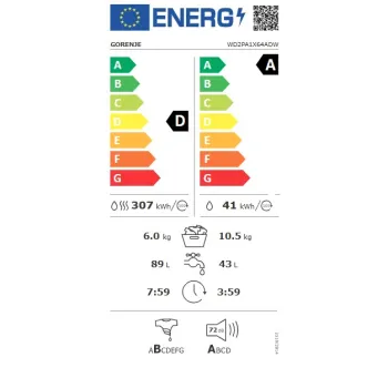 Gorenje WD2PA1X64ADW mosó-szárítógép, 10.5/6 kg, inverter motor, Wifi, gőz, 59.5x59x84.5 cm 