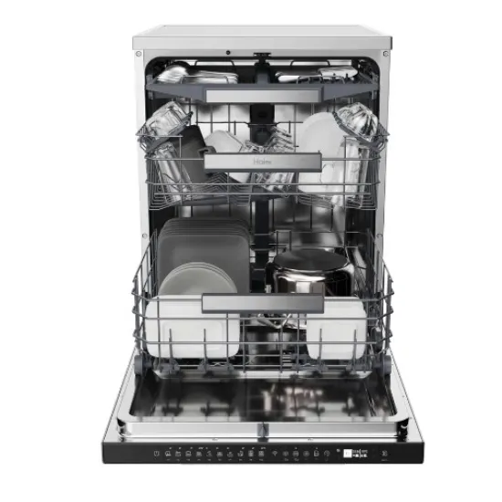 Haier XF 5C4M1X mosogatógép, 15 teríték, inverter motor, 3 kosár, automatikus ajtónyitás, Wifi, 59.7x59.8x85 cm, inox szín