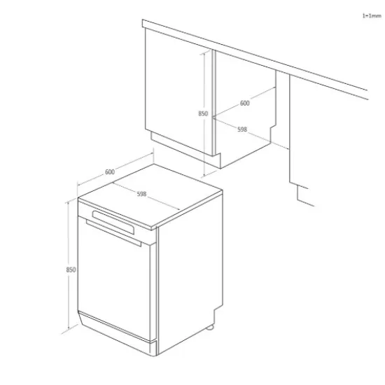 Haier XF 5C4M1X mosogatógép, 15 teríték, inverter motor, 3 kosár, automatikus ajtónyitás, Wifi, 59.7x59.8x85 cm, inox szín