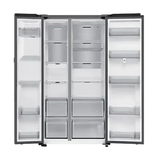 Samsung RS90F66BETEO side by side hűtőszekrény, AI Inverteres kompresszor, Wifi, 389/225L, 91.2x72.6x178.4 cm, Family Hub™, matt metál DOI szín 