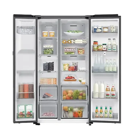 Samsung RS90F66BETEO side by side hűtőszekrény, AI Inverteres kompresszor, Wifi, 389/225L, 91.2x72.6x178.4 cm, Family Hub™, matt metál DOI szín 