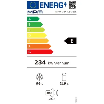 MPM MPM-324-KB-35E alulfagyasztós kombinált hűtőszekrény, 219/96L, 60x60x185 cm 