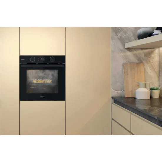 Whirlpool OMSR58RU1SB beépíthető sütő, 71L, pirolitikus és hidrolitikus tisztítás, Cook 3 funkció, 59.5x55.1x59.5 cm, fekete szín 
