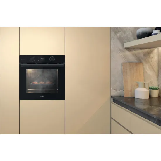Whirlpool OMSR58RU1SB beépíthető sütő, 71L, pirolitikus és hidrolitikus tisztítás, Cook 3 funkció, 59.5x55.1x59.5 cm, fekete szín 