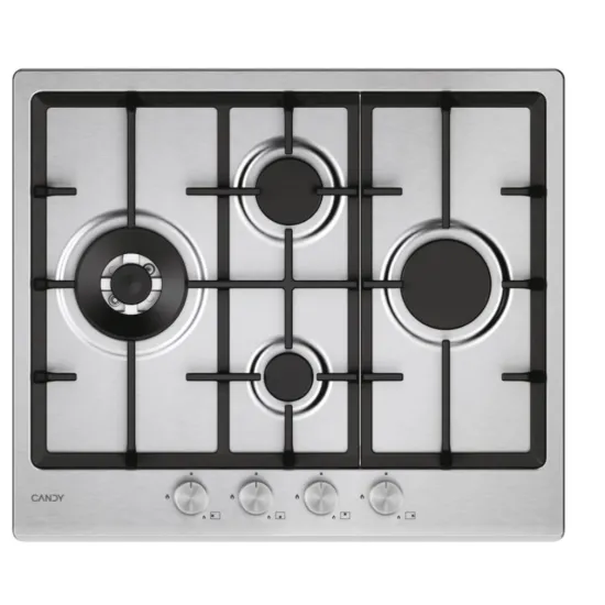 Candy CHG6D4WTX beépíthető gáz főzőlap, wok főzőzóna, 59.5x51x4.5 cm, inox szín