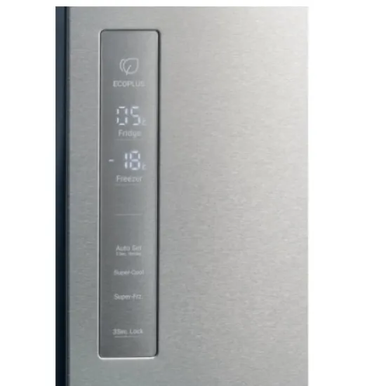 Haier HCR5919ENMM No Frost side by side hűtőszekrény, francia ajtós kialakítással, 422/221L, Dual Inverter Kompresszor, 90x874.8x190.5 cm, New Platinum inox szín 