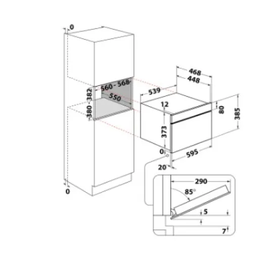 Whirlpool WMD7O4TB beépíthető mikrohullámú sütő, 31L, 1000W, Crisp funkció, 59.5x46.8x38.5 cm, fekete szín 