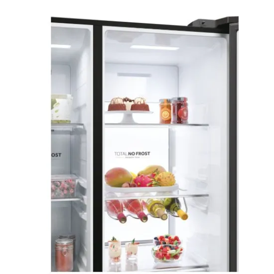 Haier HSW79F18DIPT Total No Frost side by side hűtőszekrény, 391/210L, inverter kompresszor, Wifi, 90.5x72.6x177.5 cm, fekete szín