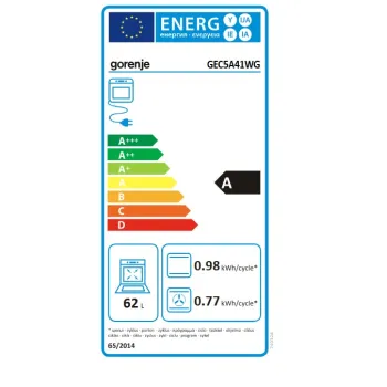 Gorenje GEC5A41WG kerámialapos elektromos tűzhely, 62L, 50x60x85 cm