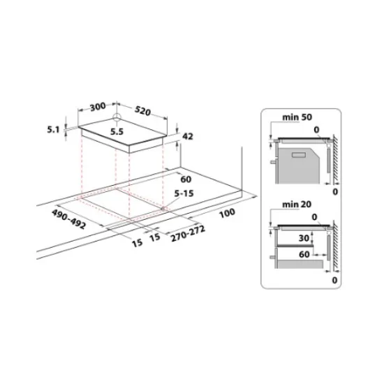Whirlpool WRD 6030 B beépíthető dominó 2 főzőzónás kerámialap, 30x52x4.7 cm, fekete szín