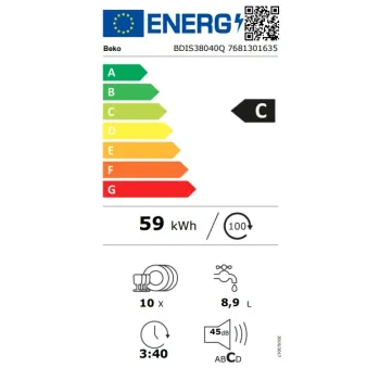 Beko BDIS38040Q teljesen beépíthető mosogatógép, 3 kosár,automatikus ajtónyitás, 44.8x55x81.8 cm