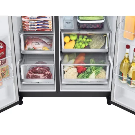 LG GSXV91MCAE Total No Frost side by side hűtőszekrény, 416/219L, Wifi, inverter kompresszor, 91.3x73.5x179 cm, matt fekete szín 