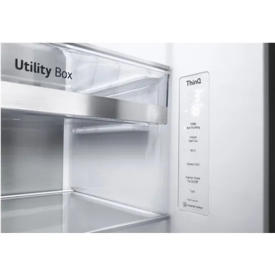 LG GSXV91MCAE Total No Frost side by side hűtőszekrény, 416/219L, Wifi, inverter kompresszor, 91.3x73.5x179 cm, matt fekete szín 