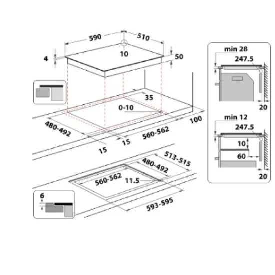 Whirlpool WF S3660 CPNE beépíthető indukciós kerámialap, 59x51x5.4 cm, fekete szín 
