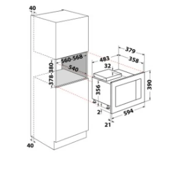 Whirlpool WMF250G beépíthető mikrohullámú sütő, 900W, 25L, 59.4x37.9x39 cm, fekete