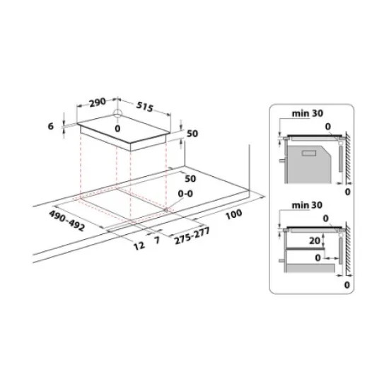 Whirlpool AKT 360/IX beépíthető dominó üvegkerámia  főzőlap, 28x51x5.2 cm, fekete szín 
