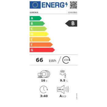 Gorenje GV663B65 teljesen beépíthető mosogatógép, Power Drive inverter motor, 3 kosár, 16 teríték, automatikus ajtónyitás, 59.8x55.5x81.6 cm