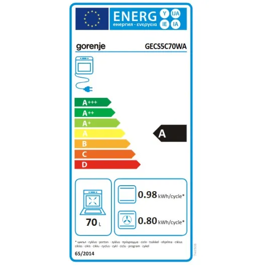 Gorenje GECS5C70WA gőzfunkciós kerámialapos tűzhely, 70L, 50x59.4x85 cm