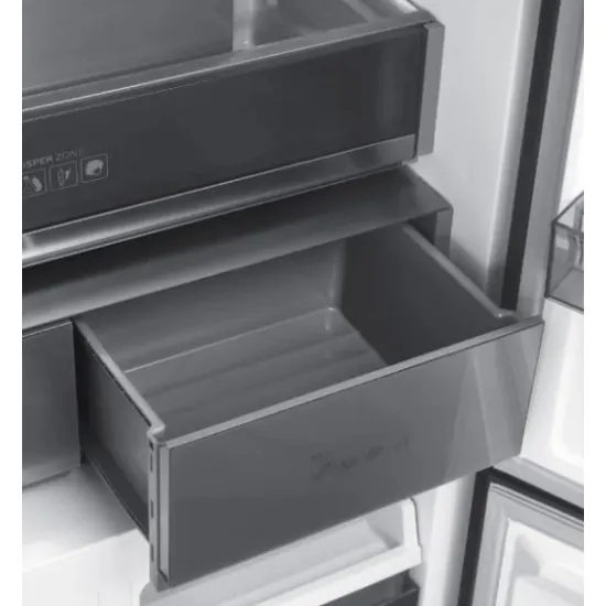 MPM MPM-503-SSI-11 Total No Frost side by side hűtőszekrény francia ajtós kialakítással, 349/156L, inverter kompresszor, 90.5x60x190 cm, fekete üveg szín 