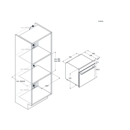 Haier H6 ID25G3YTX beépíthető sütő, 78L, pirolitikus és hidrolitikus tisztítás, 59.5x56.8x59.5 cm, inox szín