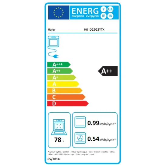 Haier H6 ID25G3YTX beépíthető sütő, 78L, pirolitikus és hidrolitikus tisztítás, 59.5x56.8x59.5 cm, inox szín