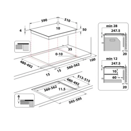 Whirlpool WS Q3560 CPNE beépíthető indukciós kerámialap, 59x51x5.4 cm, fekete szín