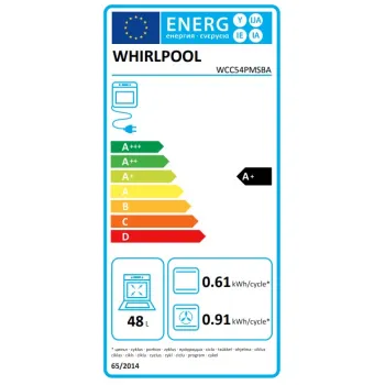 Whirlpool WCC54PMSBA beépíthető sütő, 48L, pirolitikus tisztítás, Cook 3 funkció, 55.9x54.3x45.5 cm, fekete szín