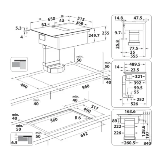 Whirlpool WVH 1065B F KIT beépíthető indukciós kerámialap beépített elszívóval, 65x51.5x32 cm, fekete szín