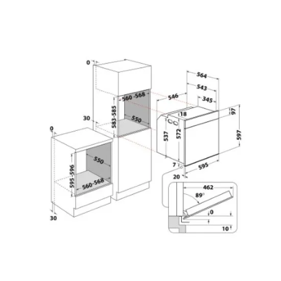 Whirlpool WOI5S8HM1SBA beépíthető sütő, 73L, 6. Érzék technológia előre beállított receptek, 59.5x56.4x59.7 cm, fekete szín 