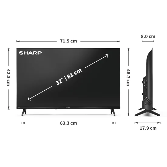 Sharp 32HF3265E HD Ready Smart QLED TV, 32", 81.28 cm 