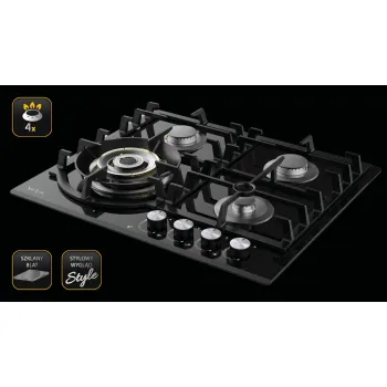 Sam Cook Vulcano PSC-VH-1060 beépíthető fekete üveg, gáz főzőlap, vulkán kővel ellátott WOK égővel, katalitikus égési technológiával